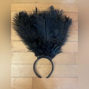 Elegant black Burlesque Showgirl Madi Gras Feathered Headpiece